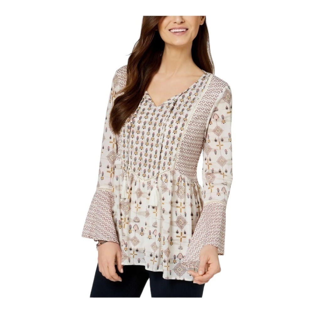 Style & Co Mixed Print Peasant Blouse